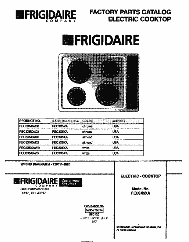 Frigidaire FEC3X5XAWB Electric Electric Cooktop Page C Diagram