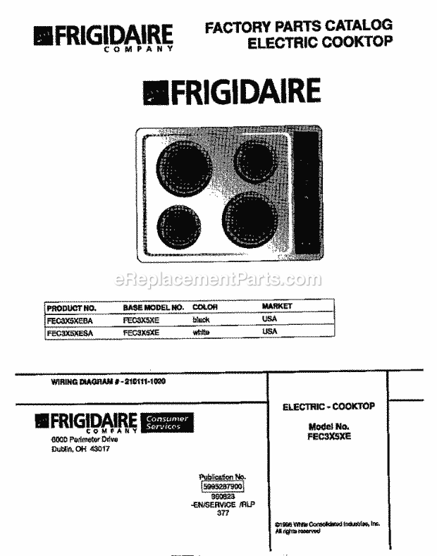 Frigidaire FEC3X5XESA Electric Frigidaire Electric Cooktop Page B Diagram