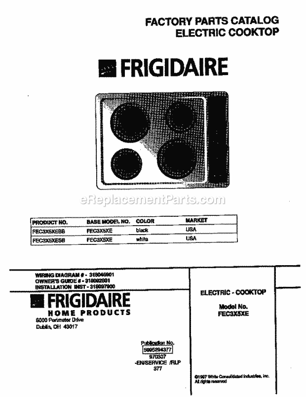 Frigidaire FEC3X5XESB Electric Frigidaire Electric Cooktop Page B Diagram