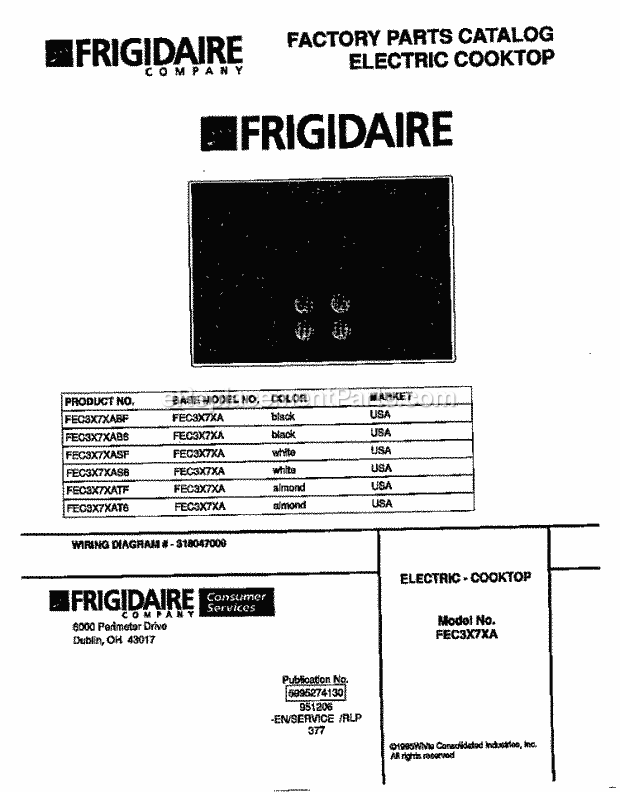 Frigidaire FEC3X7XAB6 Electric Frigidaire Electric Cooktop Page B Diagram