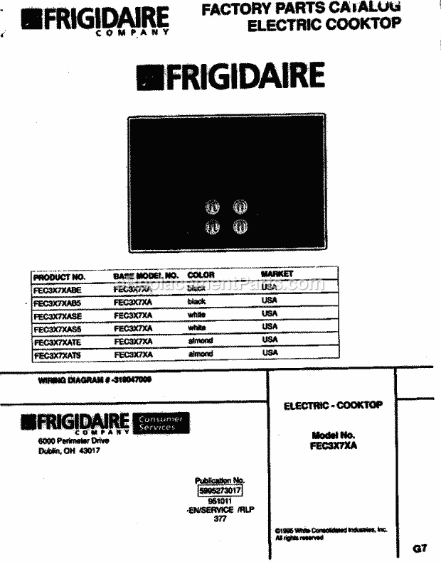 Frigidaire FEC3X7XAS5 Frg/Electric Cooktop Page B Diagram