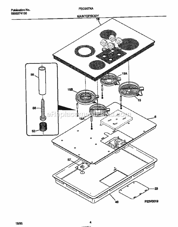 Frigidaire FEC3X7XASF Electric Frigidaire Electric Cooktop Main Top / Body Diagram