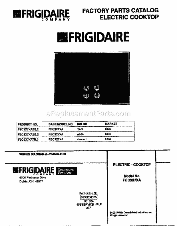 Frigidaire FEC3X7XATB Electric Frigidaire Electric Cooktop Page B Diagram