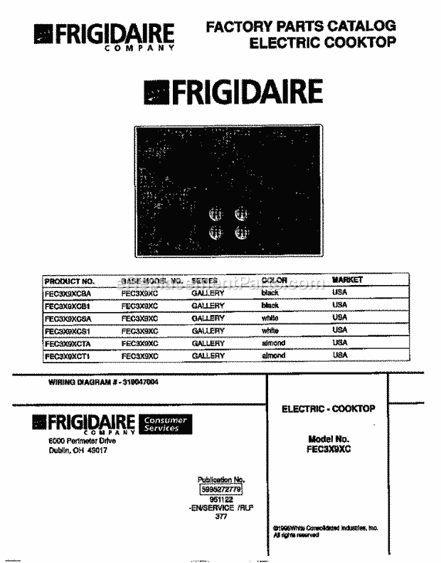 Frigidaire FEC3X9XCBA Electric Frigidaire Electric Cooktop Page B Diagram