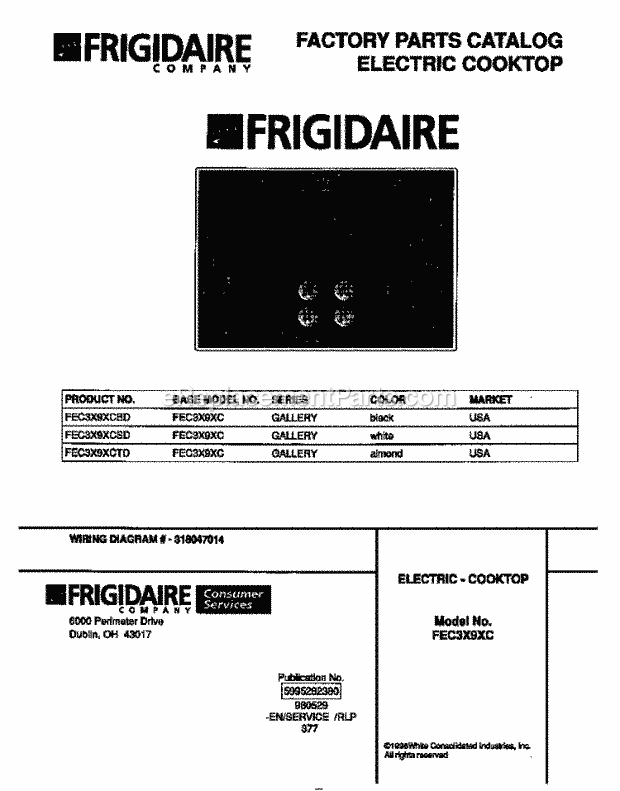 Frigidaire FEC3X9XCSD Electric Frigidaire Electric Cooktop Page B Diagram