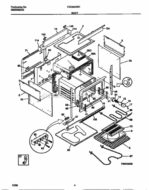 Frigidaire FED300WCDG Drop-In, Electric Electric Range Body Diagram