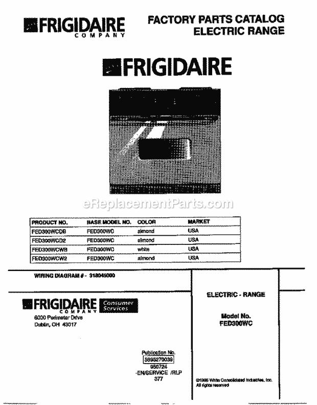 Frigidaire FED300WCW2 Drop-In, Electric Electric Range Page C Diagram