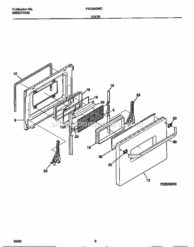 Frigidaire FED300WCW2 Drop-In, Electric Electric Range Door Diagram