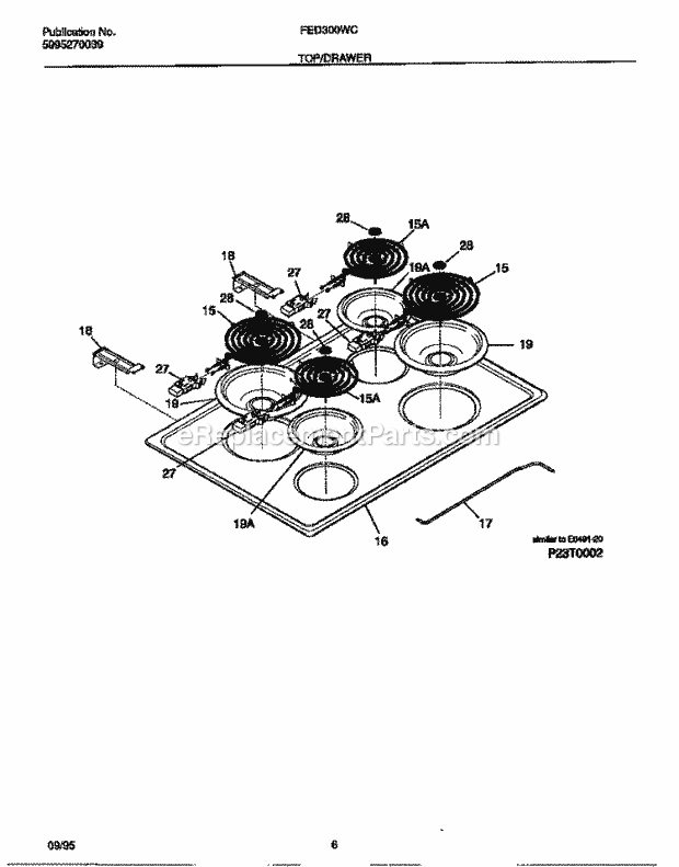 Frigidaire FED300WCW2 Drop-In, Electric Electric Range Top / Drawer Diagram