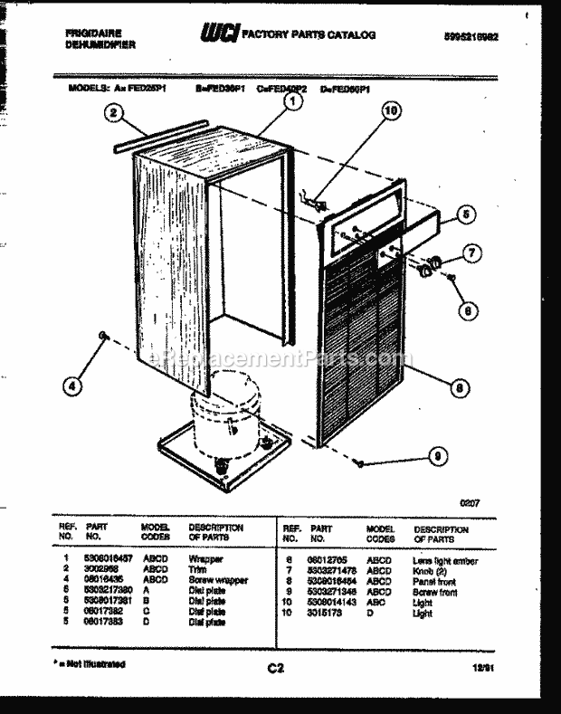 Frigidaire FED30P1 Dehumidifier Cabinet and Control Parts Diagram