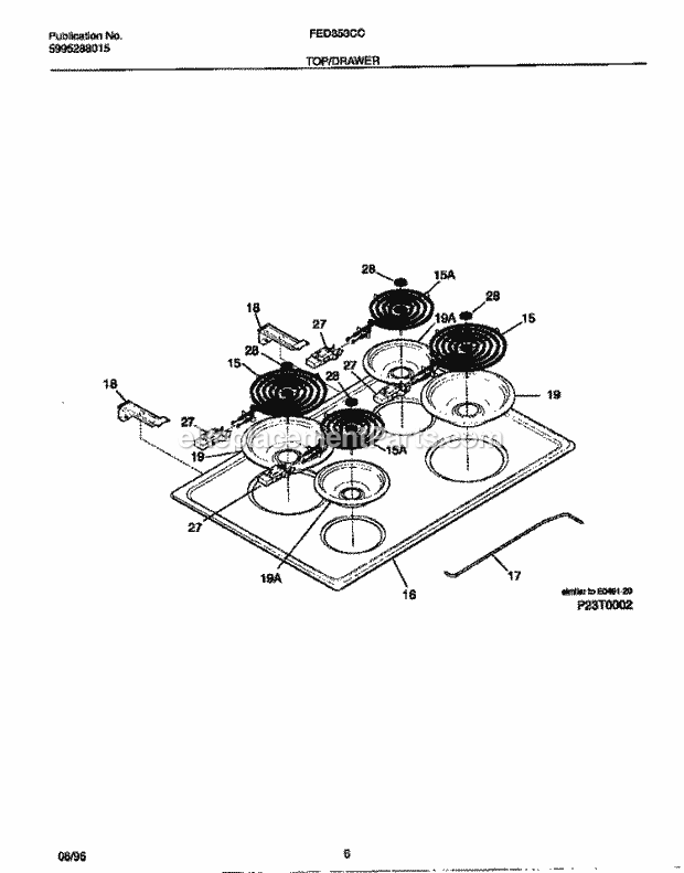 Frigidaire FED353CCWG Drop-In, Electric Electric Range Top / Drawer Diagram