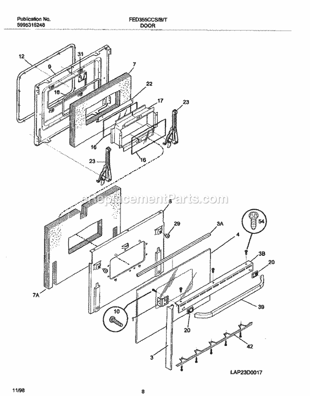 Frigidaire FED355CCBH Frg/Electric Range Door Diagram