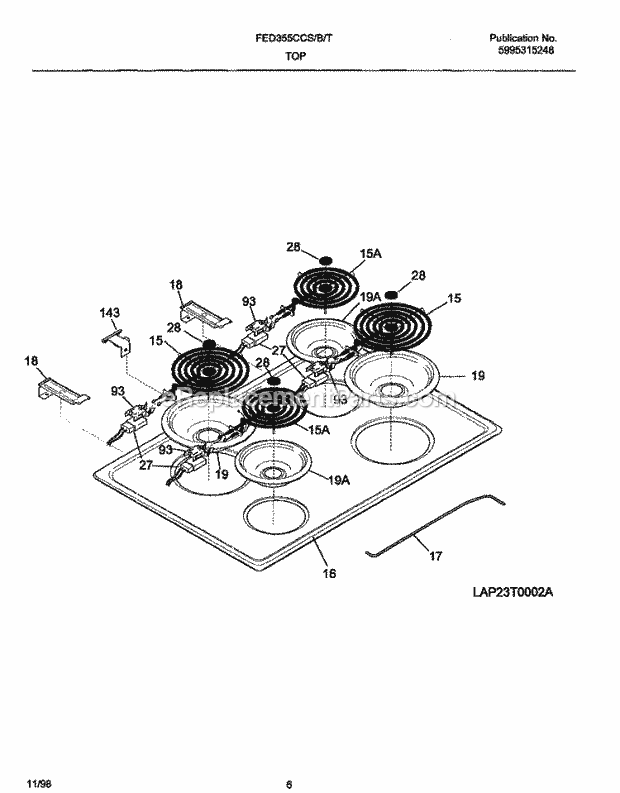 Frigidaire FED355CCBH Frg/Electric Range Top Diagram