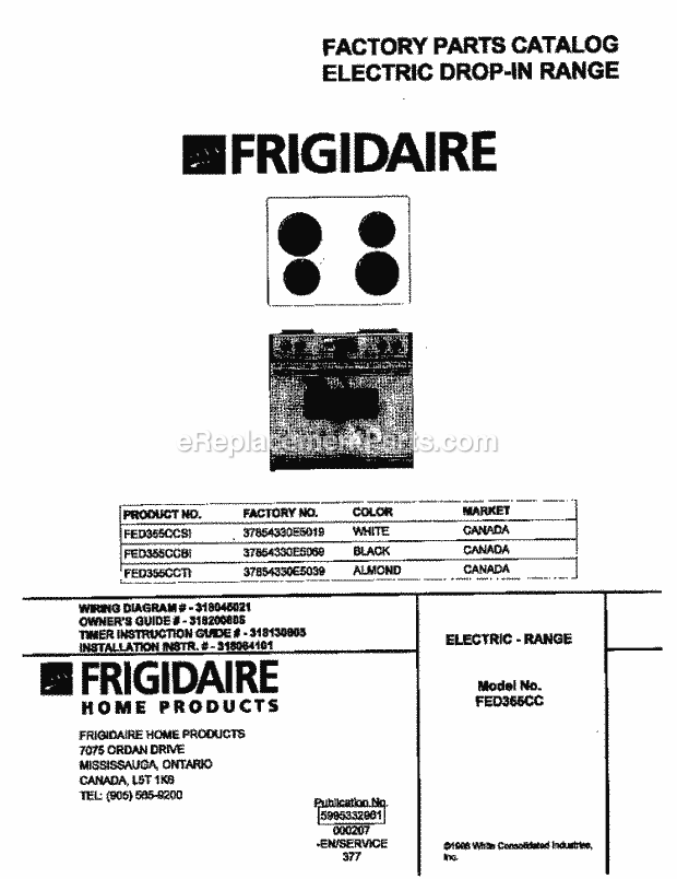 Frigidaire FED355CCBI Drop-In, Electric Electric Range Page C Diagram