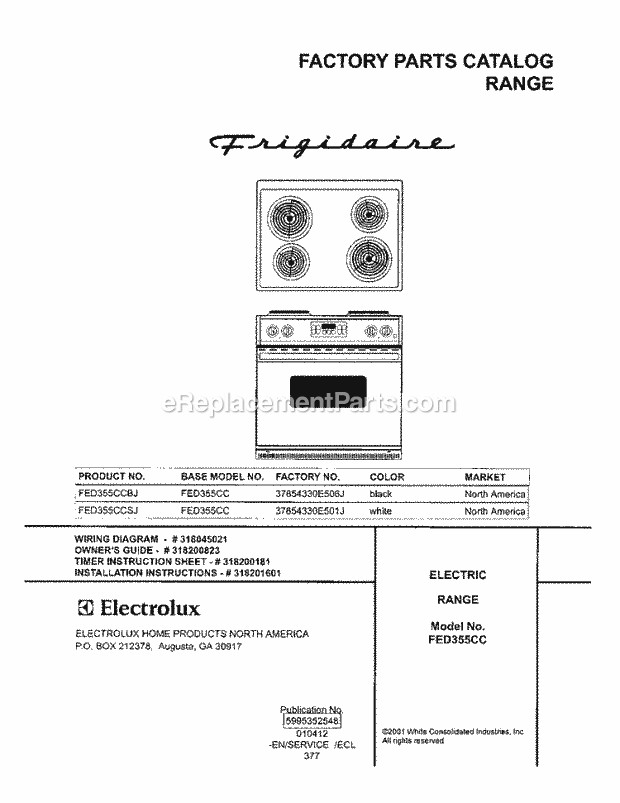 Frigidaire FED355CCBJ Drop-In, Electric Electric Range Page C Diagram