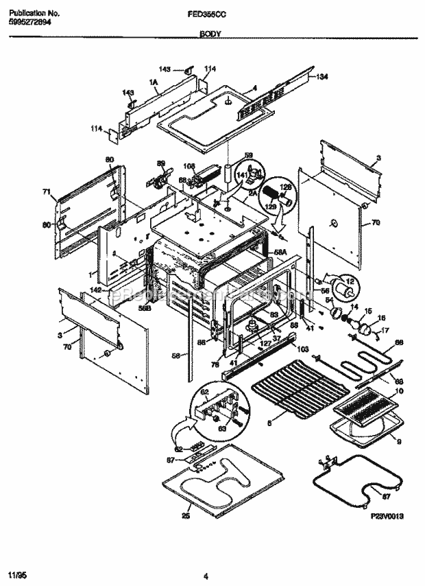 Frigidaire FED355CCT2 Drop-In, Electric Electric Range Body Diagram