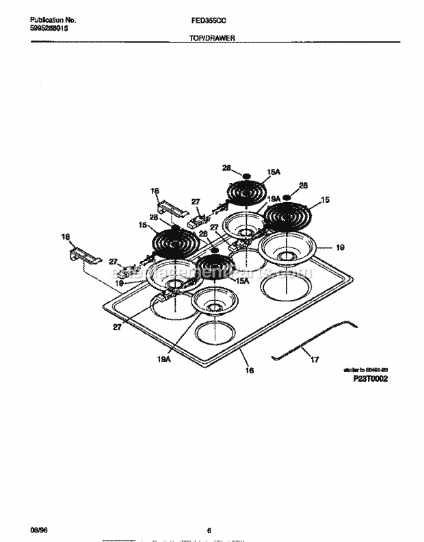 Frigidaire FED355CCTG Drop-In, Electric Electric Range Top / Drawer Diagram