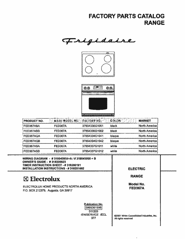 Frigidaire FED367ABB Drop-In, Electric Electric Range Page C Diagram
