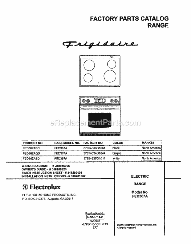 Frigidaire FED367ASD Drop-In, Electric Electric Range Page C Diagram