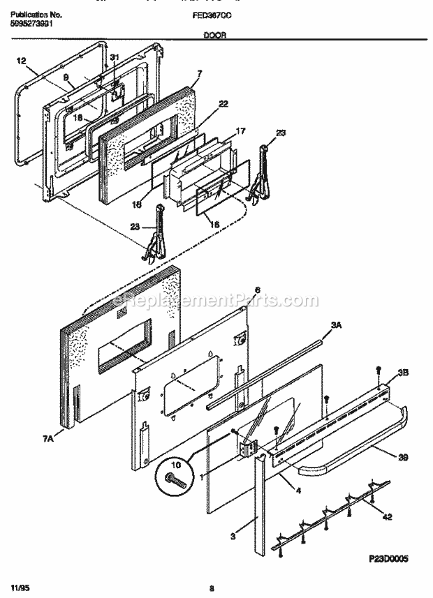 Frigidaire FED367CCT3 Drop-In, Electric Electric Range Door Diagram