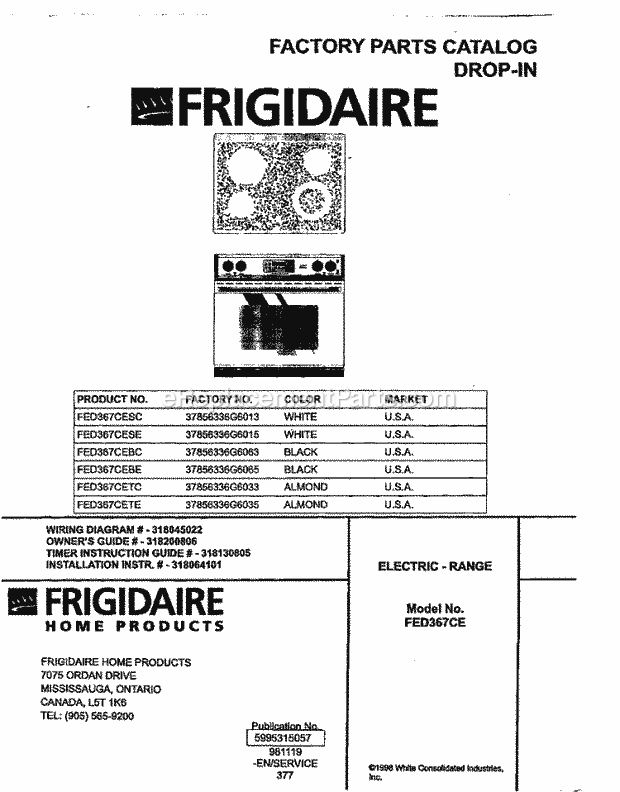 Frigidaire FED367CEBC Drop-In, Electric Electric Range Page C Diagram