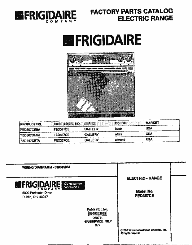 Frigidaire FED367CESA Drop-In, Electric Electric Range Page C Diagram