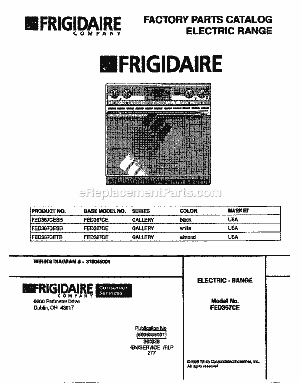 Frigidaire FED367CETB Drop-In, Electric Electric Range Page C Diagram