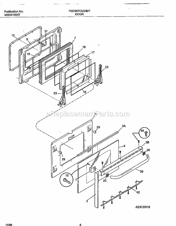 Frigidaire FED367CETC Drop-In, Electric Electric Range Door Diagram