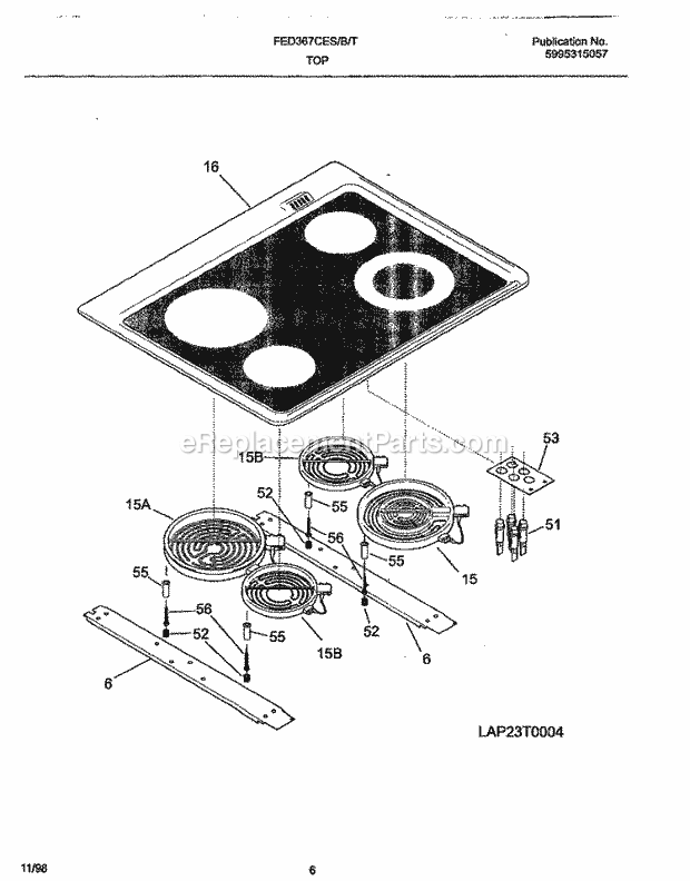 Frigidaire FED367CETC Drop-In, Electric Electric Range Top Diagram