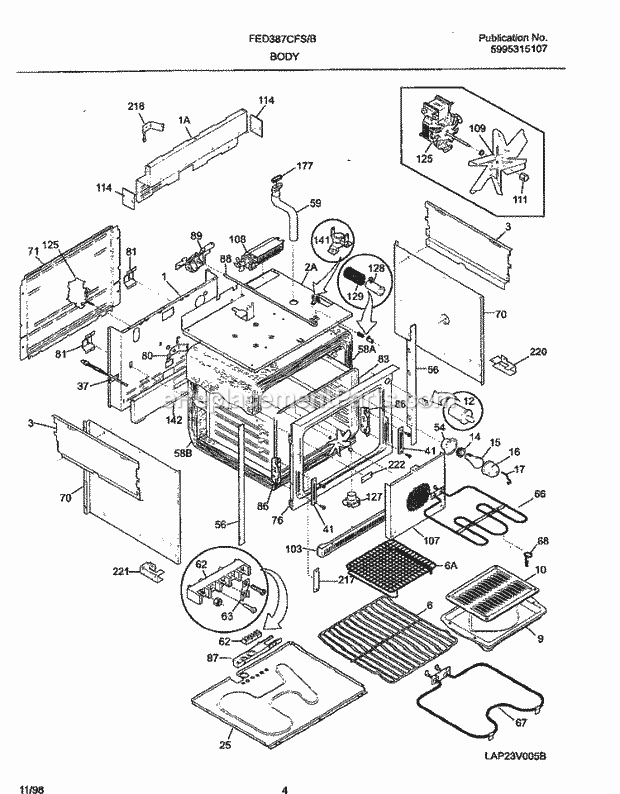 Frigidaire FED387CFSE Drop-In, Electric Range Body Diagram