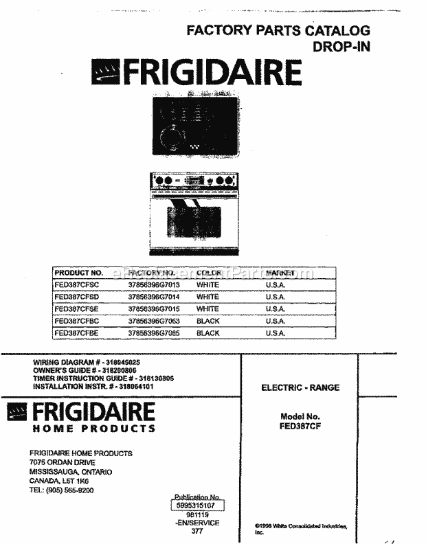 Frigidaire FED387CFSE Drop-In, Electric Range Page C Diagram