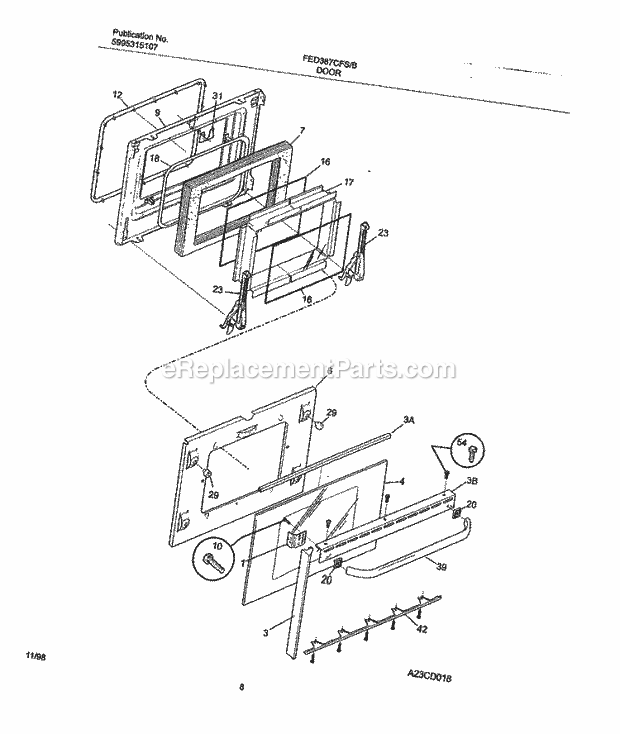 Frigidaire FED387CFSE Drop-In, Electric Range Door Diagram