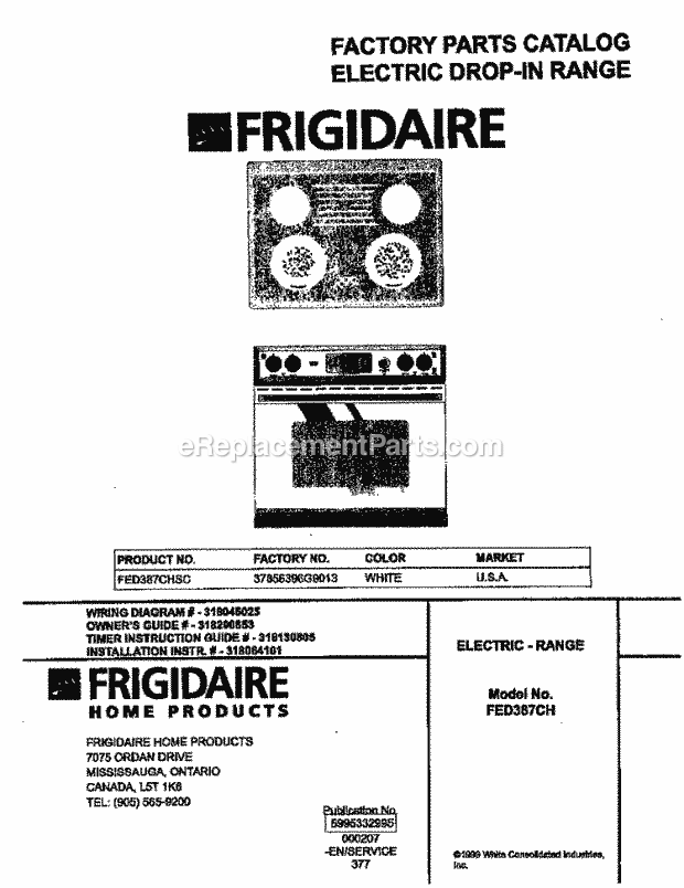 Frigidaire FED387CHSC Drop-In, Electric Frigidaire/Range Page C Diagram