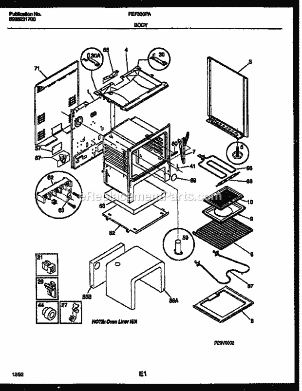 Frigidaire FEF300PADA Electric Electric Range Body Parts Diagram