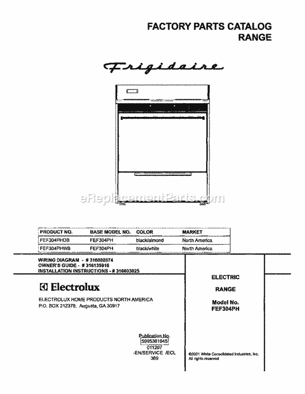 Frigidaire FEF304PHDB Freestanding, Electric Electric Range Page C Diagram