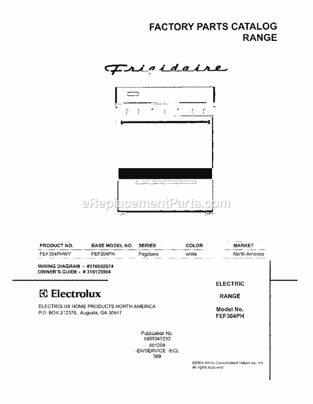 Frigidaire FEF304PHWY Freestanding, Electric Electric Range Page C Diagram