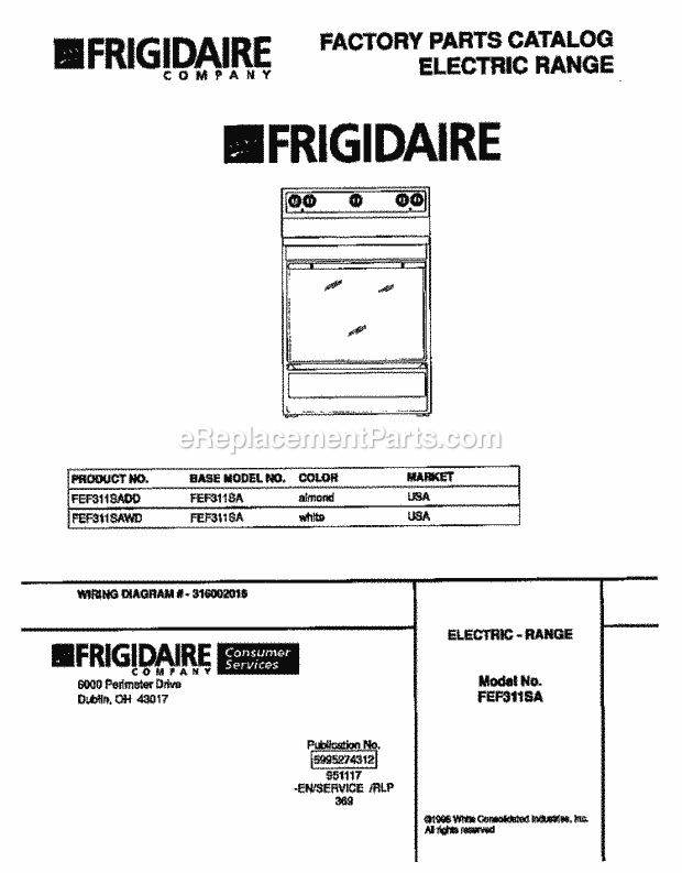 Frigidaire FEF311SAWD Freestanding, Electric Electric Range Page C Diagram