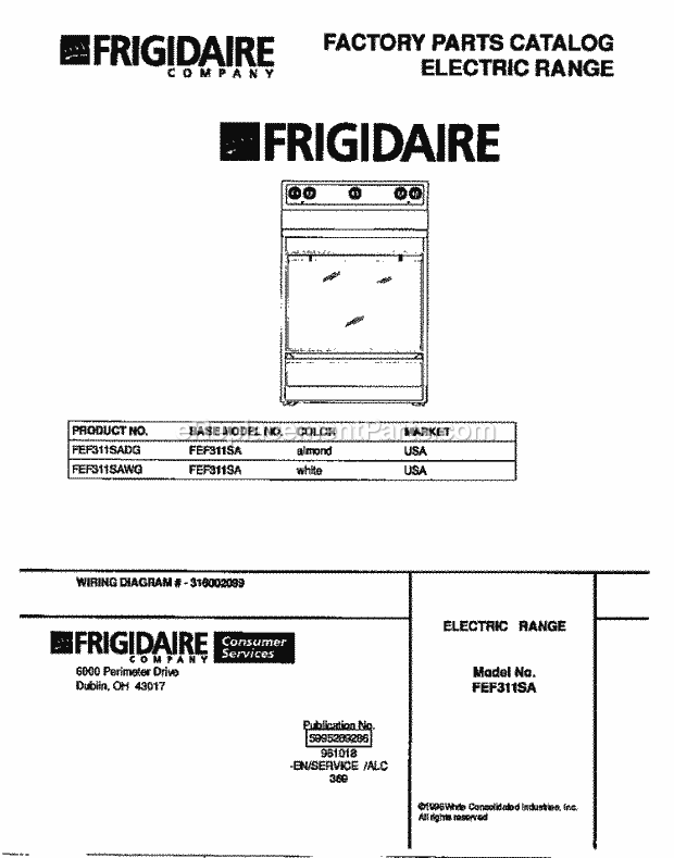 Frigidaire FEF311SAWG Freestanding, Electric Frigidaire Electric Range Page C Diagram