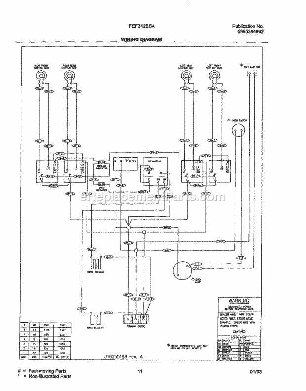Frigidaire FEF312BSA Freestanding, Electric Electric Range Page F Diagram
