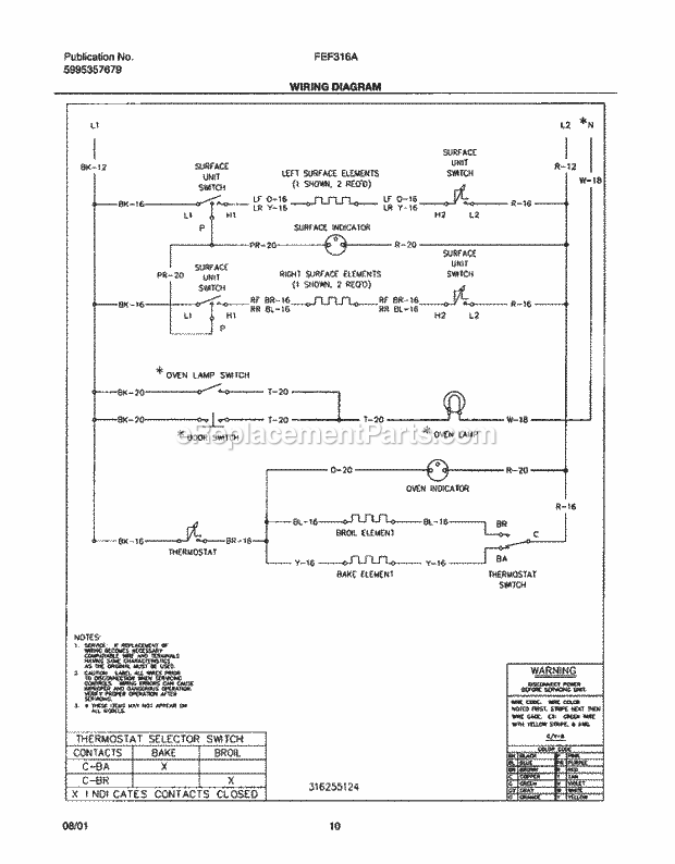 Frigidaire FEF316ASA Freestanding, Electric Electric Range Page F Diagram