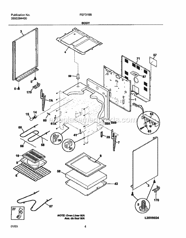 Frigidaire FEF316BQA Freestanding, Electric Electric Range Body Diagram