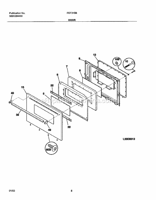 Frigidaire FEF316BQA Freestanding, Electric Electric Range Door Diagram