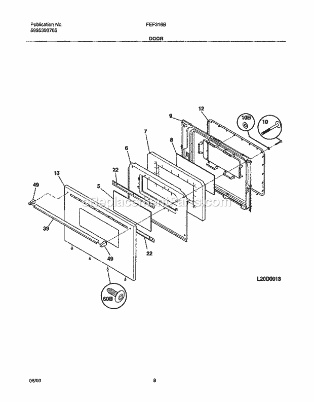 Frigidaire FEF316BQB Frigidaire/Electric Range Door Diagram