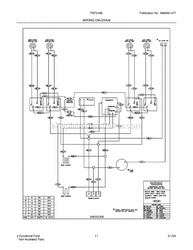 Frigidaire FEF316BQC Freestanding, Electric Electric Range Page F Diagram