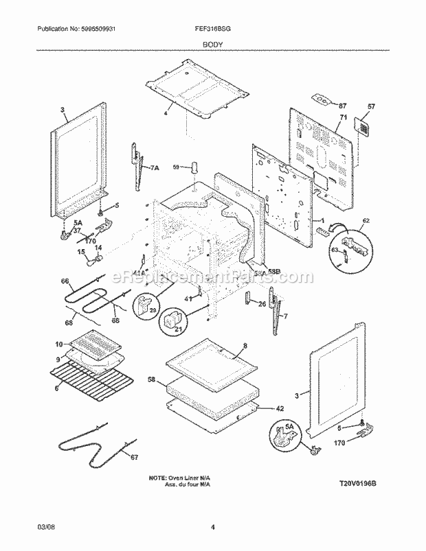 Frigidaire FEF316BSG Freestanding, Electric Electric Range Body Diagram