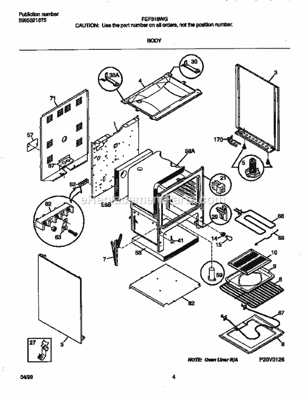 Frigidaire FEF316WGSD Freestanding, Electric Electric Range Body Diagram