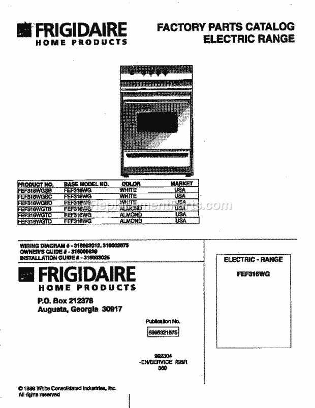 Frigidaire FEF316WGSD Freestanding, Electric Electric Range Page C Diagram