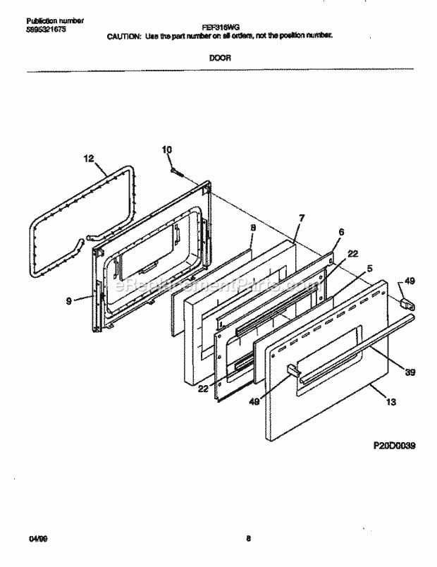 Frigidaire FEF316WGSD Freestanding, Electric Electric Range Door Diagram