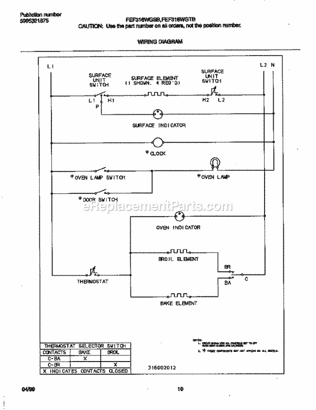 Frigidaire FEF316WGSD Freestanding, Electric Electric Range Page G Diagram