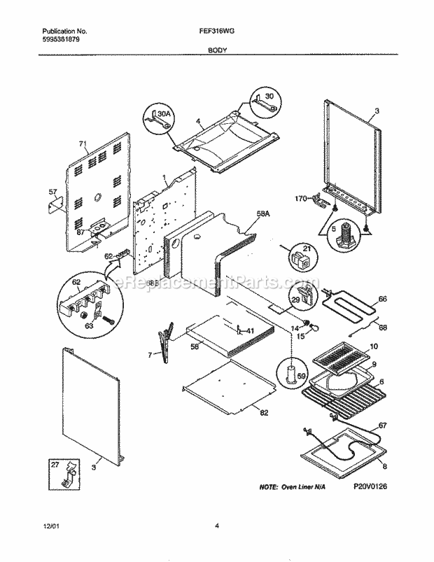 Frigidaire FEF316WGSE Freestanding, Electric Electric Range Body Diagram